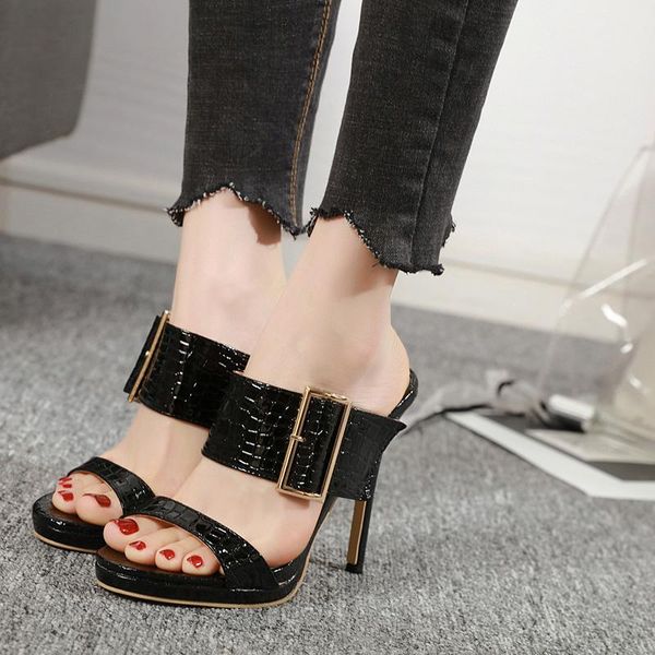 slippers woman ladies printing leather metal buckle strap shoes women open toe platform high thin heels female elegant footwear, Black
slippers woman ladies printing leather metal buckle strap shoes women open toe platform high thin heels female elegant footwear, Black