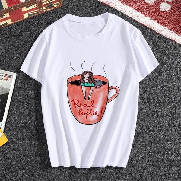 female summer personality coffee men t shirts girl harajuku beautiful thin section white clothes, White;black
female summer personality coffee men t shirts girl harajuku beautiful thin section white clothes, White;black