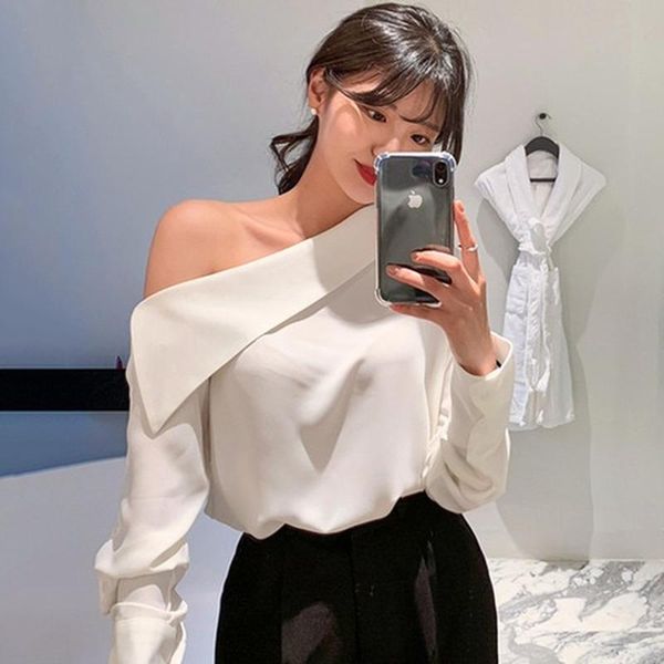 women's blouses & shirts korean chic off shoulder long sleeve blouse women one office lady elegant solid 2021 blusas mujer, White
women's blouses & shirts korean chic off shoulder long sleeve blouse women one office lady elegant solid 2021 blusas mujer, White