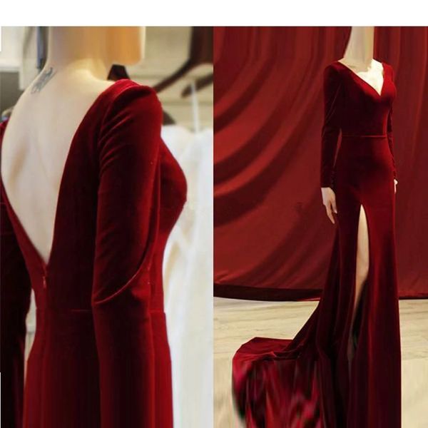 burgundy muslim evening dresses mermaid v-neck long sleeves velvet islamic dubai saudi, Black;red
burgundy muslim evening dresses mermaid v-neck long sleeves velvet islamic dubai saudi, Black;red
