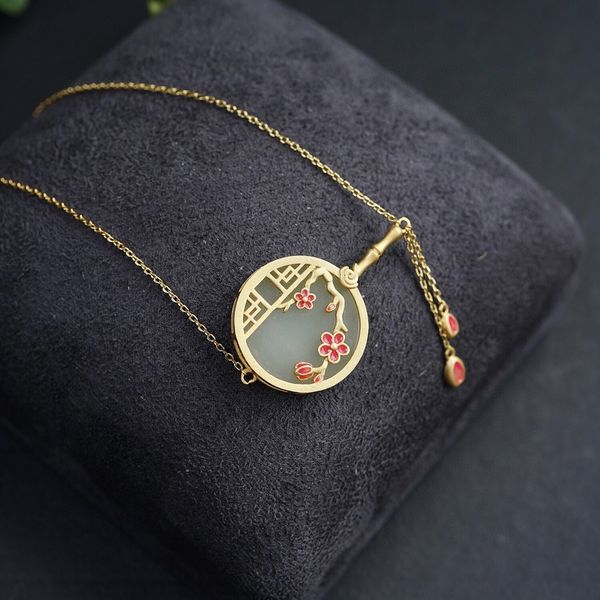 necklace chinese style antique small fan plum blossom tassel electroplated gold astringent imitation n jade enamel necklace women's han, Silver
necklace chinese style antique small fan plum blossom tassel electroplated gold astringent imitation n jade enamel necklace women's han, Silver