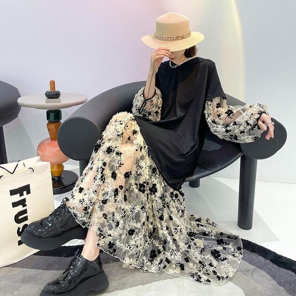 casual dresses autumn floral print long dress v neck patchwork women lace spliced pullovers, Black;gray
casual dresses autumn floral print long dress v neck patchwork women lace spliced pullovers, Black;gray