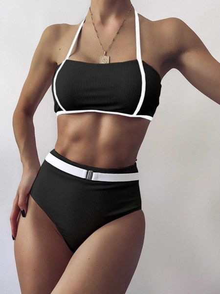 black and white split swimsuit bikini women's lz61, White;black 
black and white split swimsuit bikini women's lz61, White;black