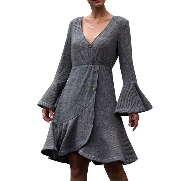 casual dresses women ruffled knit dress solid color flared-sleeved button sundress summer beach bmf88, Black;gray
casual dresses women ruffled knit dress solid color flared-sleeved button sundress summer beach bmf88, Black;gray
