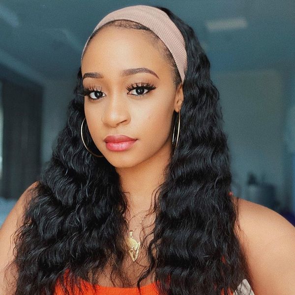 long wavy headband wig brazilian remy human hair machine made half scarf wigs 180 density wig for black women, Black;brown
long wavy headband wig brazilian remy human hair machine made half scarf wigs 180 density wig for black women, Black;brown