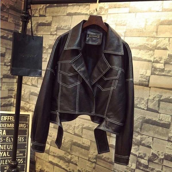 ladies leather jackets black slim moto bikers jacket women long sleeved spring autumn outerwear coats 210601
ladies leather jackets black slim moto bikers jacket women long sleeved spring autumn outerwear coats 210601