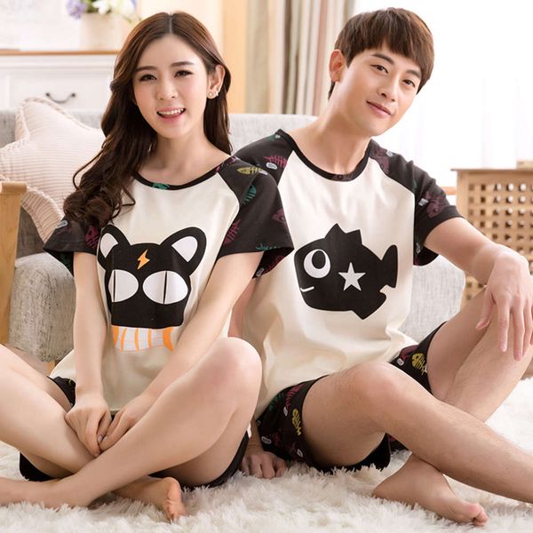 couple pajamas cotton short sleeve two piece suit korean cute cartoon men's and women's thin summer home clothes, Black;red
couple pajamas cotton short sleeve two piece suit korean cute cartoon men's and women's thin summer home clothes, Black;red