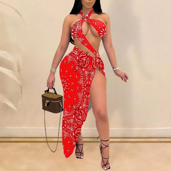 women's swimwear two-piece 2021 spring summer printing sleeveless beach fashion halter backless dress, White;black
women's swimwear two-piece 2021 spring summer printing sleeveless beach fashion halter backless dress, White;black