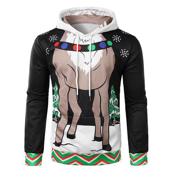 christmas super fire elk print hoodie visual impact party punk gothic round neck sweater hoodie, Black 
christmas super fire elk print hoodie visual impact party punk gothic round neck sweater hoodie, Black
