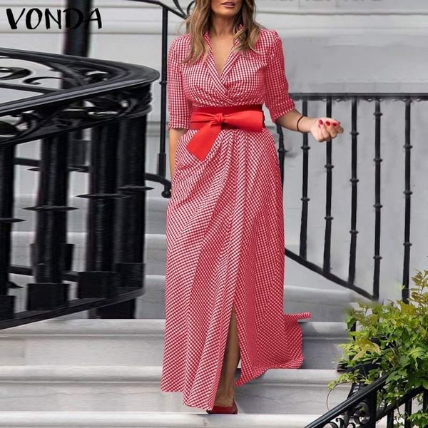 casual dresses women elegant office dress 2021 vonda spring lapel collar checked plaid party long maxi female vestido femininas, Black;gray
casual dresses women elegant office dress 2021 vonda spring lapel collar checked plaid party long maxi female vestido femininas, Black;gray