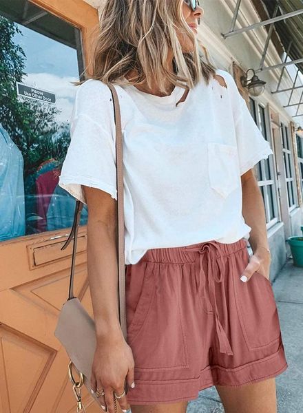 women's shorts women summer stylish loose casual classic solid color drawstring elastic waist pockets retro cute comfy streetwear, White;black
women's shorts women summer stylish loose casual classic solid color drawstring elastic waist pockets retro cute comfy streetwear, White;black