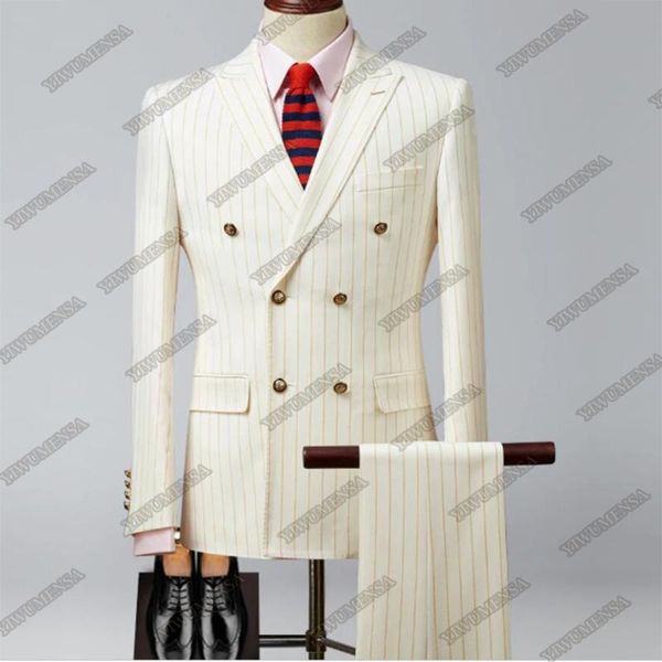 men's suits & blazers gorgeous ivory 2 piece pinstripe men modern formal double breasted jackets with pants groom wear blazer smoking t, White;black
men's suits & blazers gorgeous ivory 2 piece pinstripe men modern formal double breasted jackets with pants groom wear blazer smoking t, White;black