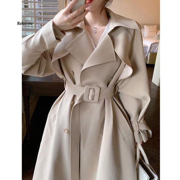 women's trench coats autumn winter 2021 long windbreaker women full sleeve turn down collar korean style vintage coat with belt, Tan;black
women's trench coats autumn winter 2021 long windbreaker women full sleeve turn down collar korean style vintage coat with belt, Tan;black