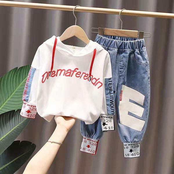 clothing sets children's autumn suit 2021 male baby spring and hooded long-sleeved sweater boys fashion jeans, White 
clothing sets children's autumn suit 2021 male baby spring and hooded long-sleeved sweater boys fashion jeans, White