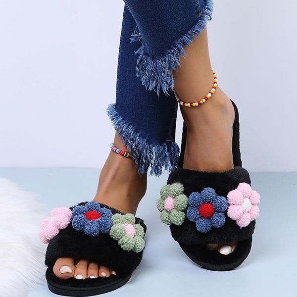 slippers winter fashion women's casual shoes breathable indoor flat flowers decorated non-slip soft floor plush, Black
slippers winter fashion women's casual shoes breathable indoor flat flowers decorated non-slip soft floor plush, Black