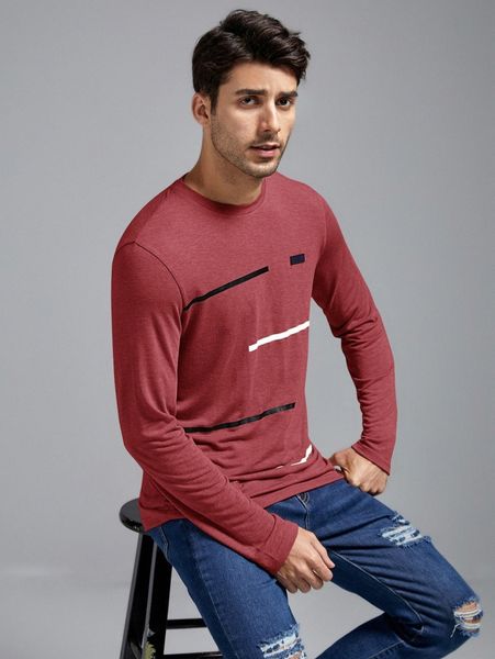 men striped print patched detail tee t0m8#, White;black
men striped print patched detail tee t0m8#, White;black