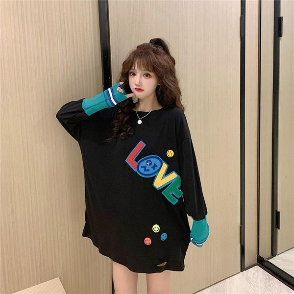 women's t-shirt student's foreign style long sleeve spring and autumn dress large size versatile stitching contrast bottom coat, White
women's t-shirt student's foreign style long sleeve spring and autumn dress large size versatile stitching contrast bottom coat, White