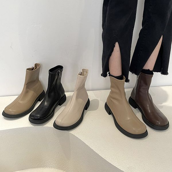 dress shoes eooodoit dedo do pé redondo baixo botas femininas lado zip causal sapatos de couro outono nova moda meias nkvz, Black 
dress shoes eooodoit dedo do pé redondo baixo botas femininas lado zip causal sapatos de couro outono nova moda meias nkvz, Black