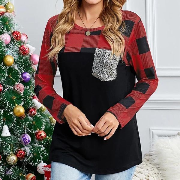 women's t-shirt plaid stiching print graphic t shirts long sleeve patchwork chest pocket casual tunic manga larga shirt women, White
women's t-shirt plaid stiching print graphic t shirts long sleeve patchwork chest pocket casual tunic manga larga shirt women, White