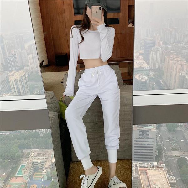 women's tracksuits ladies clothing sets summer fall japan women casual high waist sweatsuit two piece set crop and elastic long pants, Gray
women's tracksuits ladies clothing sets summer fall japan women casual high waist sweatsuit two piece set crop and elastic long pants, Gray