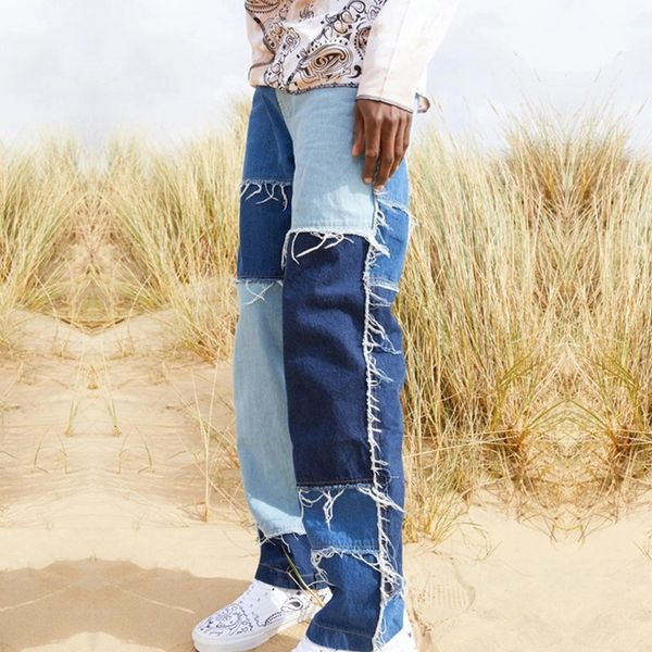 men straight-leg jeans, fashionable weakened patchwork color adjustment loose-fit denim brochure can be worn for work and shopping, Blue
men straight-leg jeans, fashionable weakened patchwork color adjustment loose-fit denim brochure can be worn for work and shopping, Blue