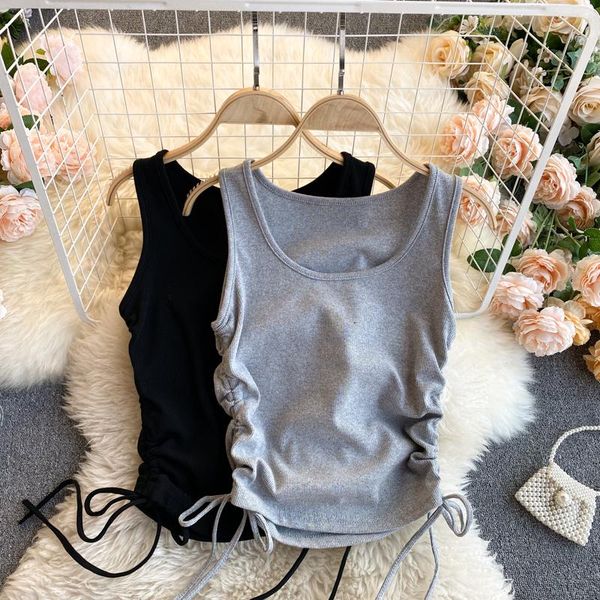 camisoles & tanks korean version 2021 spring and summer simple design pure color suspender vest side drawstring fold slim girl, Black;white
camisoles & tanks korean version 2021 spring and summer simple design pure color suspender vest side drawstring fold slim girl, Black;white