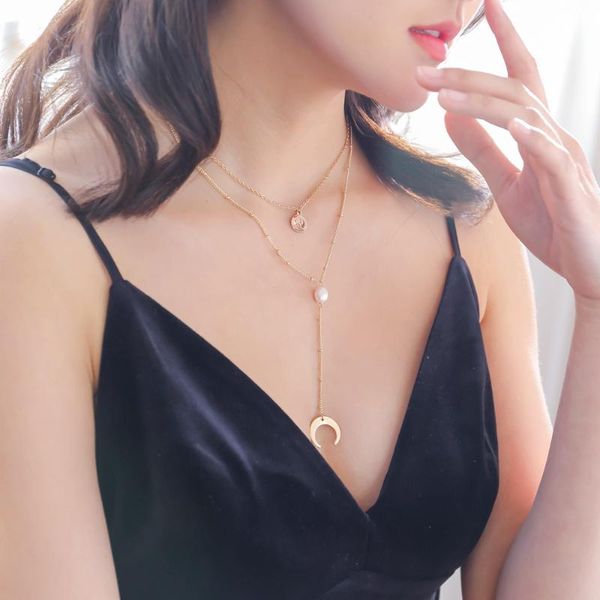 pendant necklaces simple multi-layer necklace natural pearl gold crescent bay elizabeth accessories for women jewelry, Silver
pendant necklaces simple multi-layer necklace natural pearl gold crescent bay elizabeth accessories for women jewelry, Silver