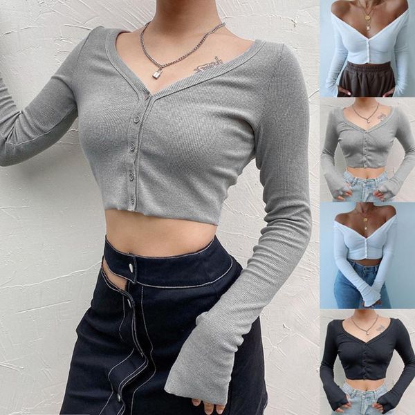 women's blouses & shirts fashion womens long sleeved casual solid color knit cardigan button crop ladies v-neck off shoulder size s l, White
women's blouses & shirts fashion womens long sleeved casual solid color knit cardigan button crop ladies v-neck off shoulder size s l, White