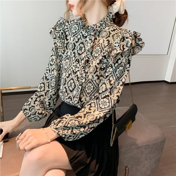 women's blouses & shirts lucyever vintage floral print chiffon women elegant ruffled neck long sleeve blouse woman 2021 spring autumn b, White
women's blouses & shirts lucyever vintage floral print chiffon women elegant ruffled neck long sleeve blouse woman 2021 spring autumn b, White