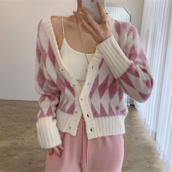women's knits & tees korean women rhombus grid knitted cardigan y2k streetwear sweater autumn fashion loose long sleeve pullover female, White
women's knits & tees korean women rhombus grid knitted cardigan y2k streetwear sweater autumn fashion loose long sleeve pullover female, White