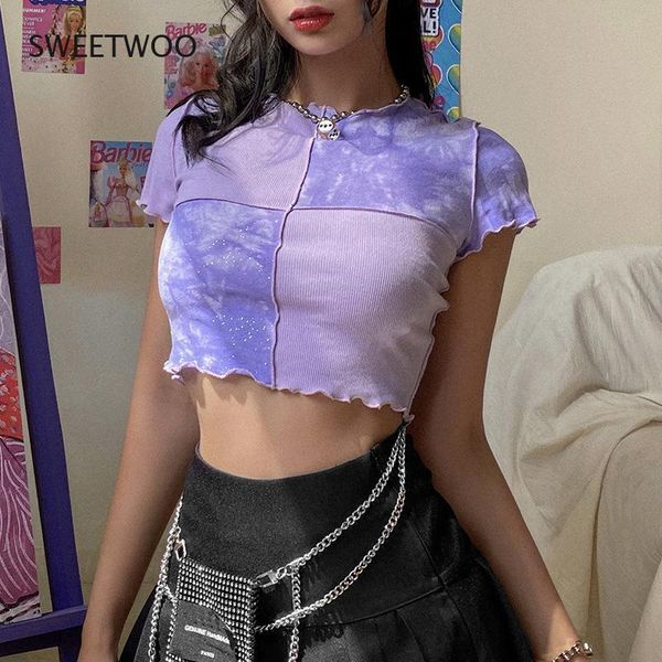 women's t-shirt 2021 women tie dye cropped ruffle frill short sleeve patchwork t-shirts round neck casual tees party summer clothes, White
women's t-shirt 2021 women tie dye cropped ruffle frill short sleeve patchwork t-shirts round neck casual tees party summer clothes, White