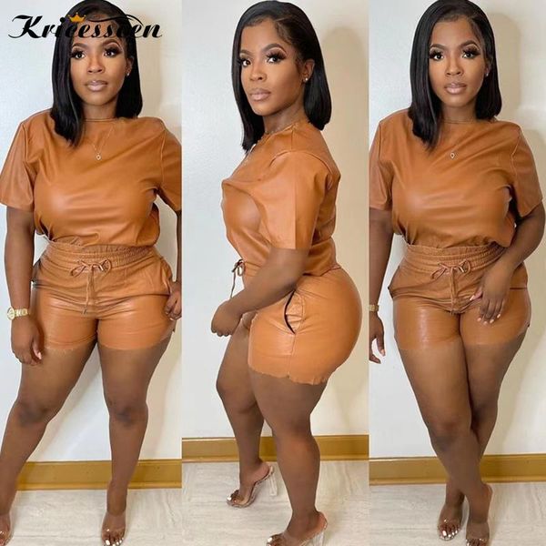 women's tracksuits kricesseen pu leather shorts set 2021 women short sleeve and drawstring suits nightclub party outfits, Gray
women's tracksuits kricesseen pu leather shorts set 2021 women short sleeve and drawstring suits nightclub party outfits, Gray