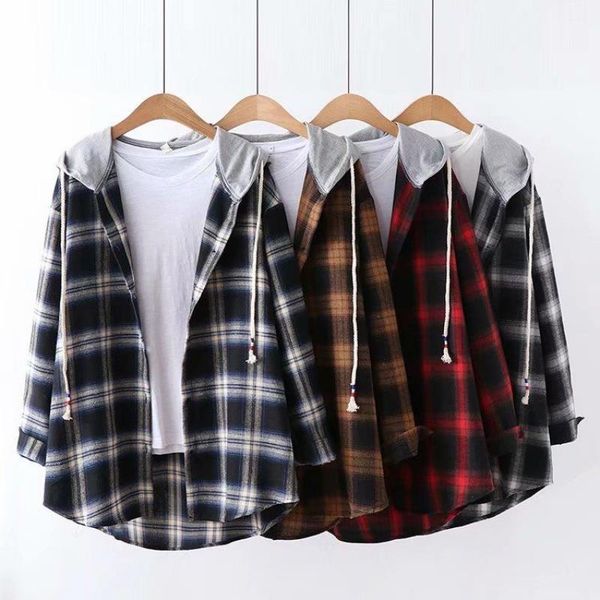 women blouse womens shirts woman plaid hooded shirt handsome cool girl harajuku aesthetic streetwear casual loose t with hat, White
women blouse womens shirts woman plaid hooded shirt handsome cool girl harajuku aesthetic streetwear casual loose t with hat, White