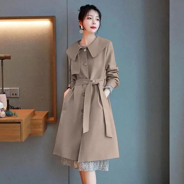 women's trench coats elegant windbreaker mid-length 2021 spring autumn korean style loose and thin fashion temperament casual jacket, Tan;black
women's trench coats elegant windbreaker mid-length 2021 spring autumn korean style loose and thin fashion temperament casual jacket, Tan;black
