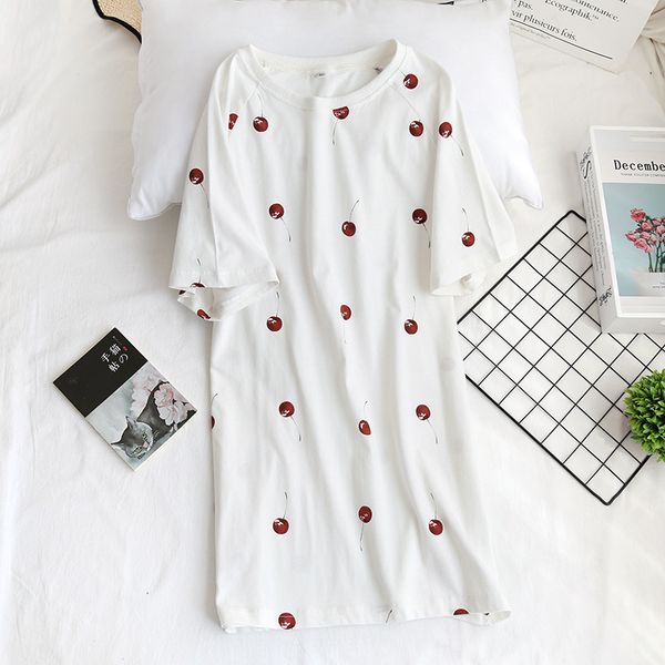 2021 new female summer cotton short-sleeved cute sweet thin wear medium long home service night ladie r680, White
2021 new female summer cotton short-sleeved cute sweet thin wear medium long home service night ladie r680, White