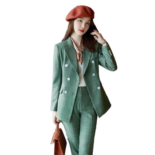 women's two piece pants lenshin 2 set plaid trouser suits double breasted blazer office lady designs women jacket with pant, White
women's two piece pants lenshin 2 set plaid trouser suits double breasted blazer office lady designs women jacket with pant, White