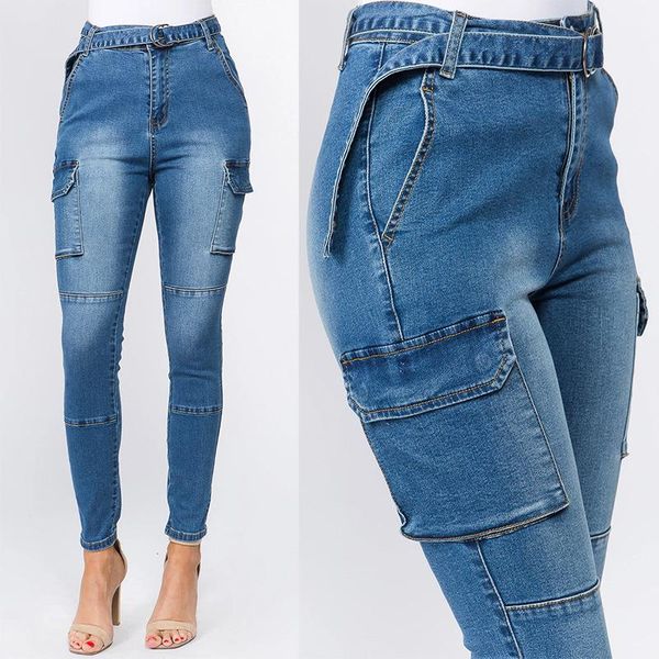 women's jeans 2021 autumn and winter fashion solid casual multi-pocket denim mid-waist pencil long pants, Blue
women's jeans 2021 autumn and winter fashion solid casual multi-pocket denim mid-waist pencil long pants, Blue