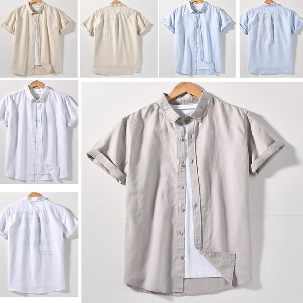 spring summer new solid color short sleeve cotton and hemp men's korean fashion casual loose size shirt, White;black
spring summer new solid color short sleeve cotton and hemp men's korean fashion casual loose size shirt, White;black