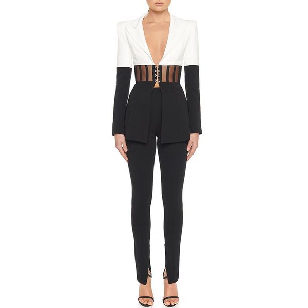 women's two piece pants set women colorblock corset blazer+high waist stretch pencil, White
women's two piece pants set women colorblock corset blazer+high waist stretch pencil, White