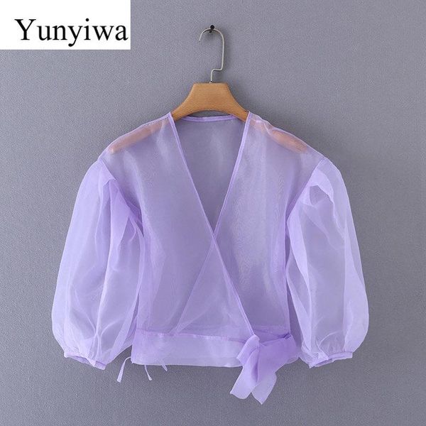 women's blouses & shirts women cross v neck transparent organza hem bow tie summer femininas perspective blusas, White
women's blouses & shirts women cross v neck transparent organza hem bow tie summer femininas perspective blusas, White