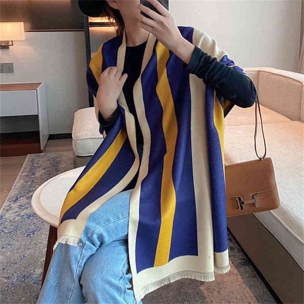 shawl women's autumn and winter stripe color matching imitation cashmere long warm thickened dual-purpose double-sided versatile, Blue;gray
shawl women's autumn and winter stripe color matching imitation cashmere long warm thickened dual-purpose double-sided versatile, Blue;gray