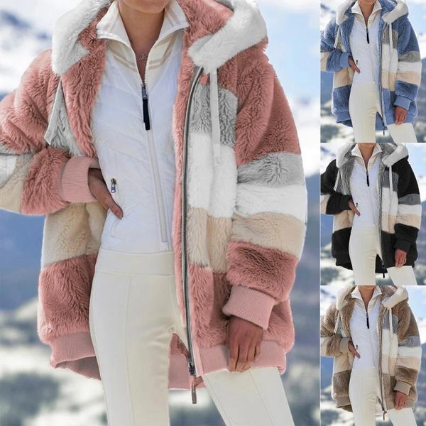 women's fur & faux winter women jacket fashion plush patchwork zipper pocket hooded retro loose long sleeve plus size coat, Black
women's fur & faux winter women jacket fashion plush patchwork zipper pocket hooded retro loose long sleeve plus size coat, Black
