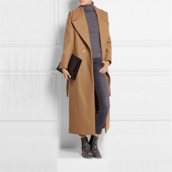 women's wool & blends 2021 autumn winter women cassic simple woolen maxi long coat female elegant casual slim outerwear with belt r1402, Black
women's wool & blends 2021 autumn winter women cassic simple woolen maxi long coat female elegant casual slim outerwear with belt r1402, Black