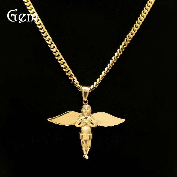 hiphop angel pendant series stainless steel gold plated angel necklace with long wings, Silver
hiphop angel pendant series stainless steel gold plated angel necklace with long wings, Silver