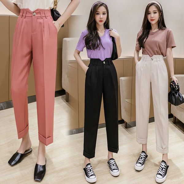 women's pants & capris summer loose for women korean irregualr high waist crop harem trousers back elastic-waist fashion cuffs suit wom, Black;white
women's pants & capris summer loose for women korean irregualr high waist crop harem trousers back elastic-waist fashion cuffs suit wom, Black;white