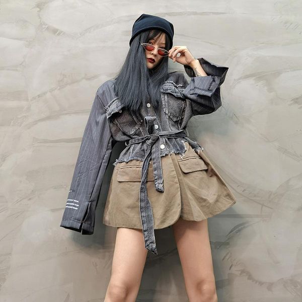 women's suits & blazers superaen 2021 autumn notched single breasted casual loose striped patchwork denim waist slim suit coats, White;black
women's suits & blazers superaen 2021 autumn notched single breasted casual loose striped patchwork denim waist slim suit coats, White;black