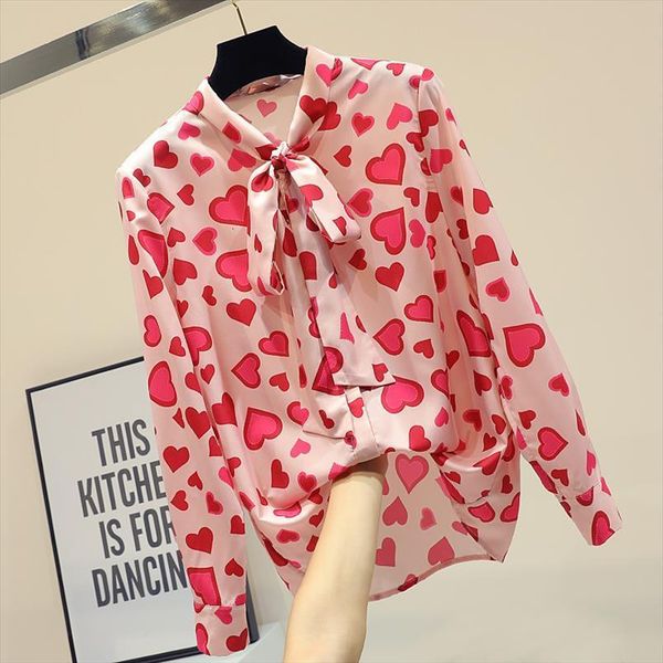 chiffon long sleeve summer women blouses loose bow tie red heart print pink shirt tunique femme bluse, White
chiffon long sleeve summer women blouses loose bow tie red heart print pink shirt tunique femme bluse, White