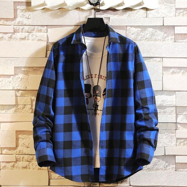 men's casual shirts 2021 fashion large plaid long sleeve shirt spring and autumn loose trend, White;black
men's casual shirts 2021 fashion large plaid long sleeve shirt spring and autumn loose trend, White;black