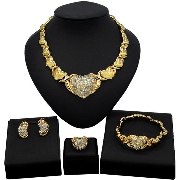 yulaili 18k big plated xoxo jewelry sets necklace earrings bangle ring four piece set latest design fresh and delicate sparkling hm20060514, Black