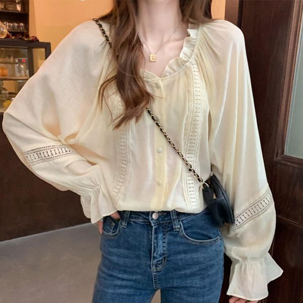 women's blouses & shirts 2021 autumn retro hollow out lace shirt patchwork chiffon blouse flare sleeve ruffles women, White
women's blouses & shirts 2021 autumn retro hollow out lace shirt patchwork chiffon blouse flare sleeve ruffles women, White
